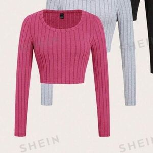SHEIN Cropped Ribbed Pink Sweater